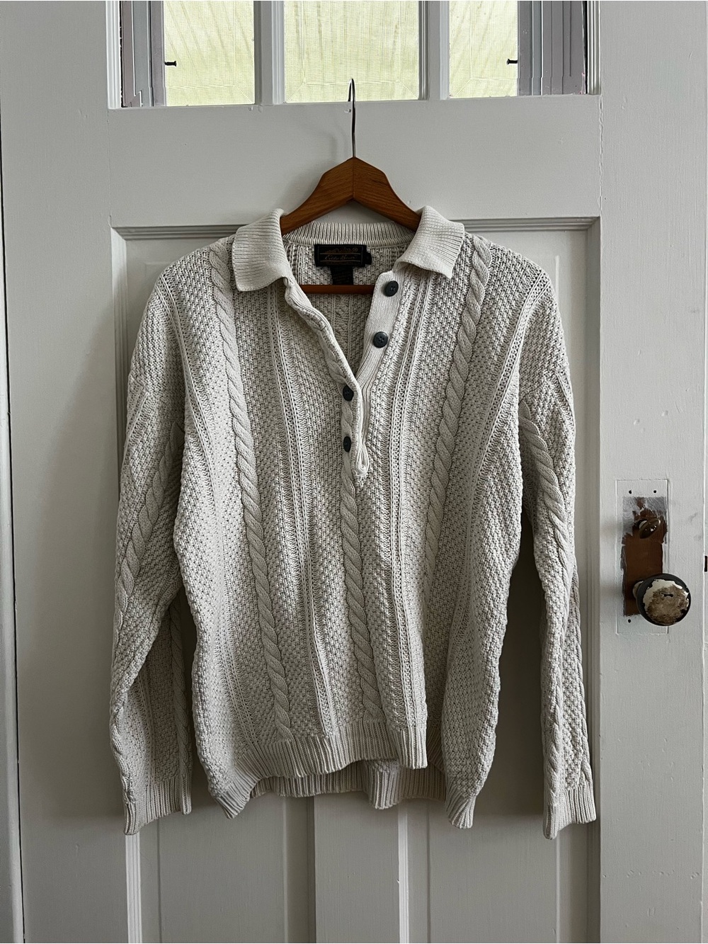 Eddie Bauer White Cable Knit Pullover